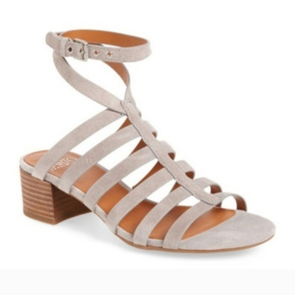 Franco‎ Sarto Finesse Cage Sandal Heel Gray Suede